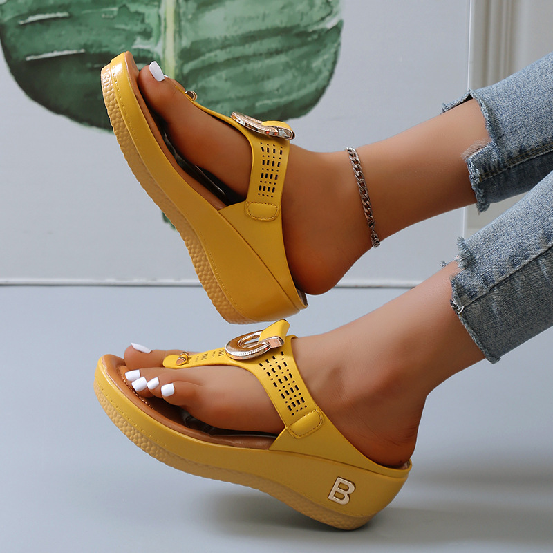 2023 foreign trade large size sandals Europe and the United States fashion flip flops wedge wedge thick bottom Europe and the United States fashion Roman sandals and slippers - Image 7