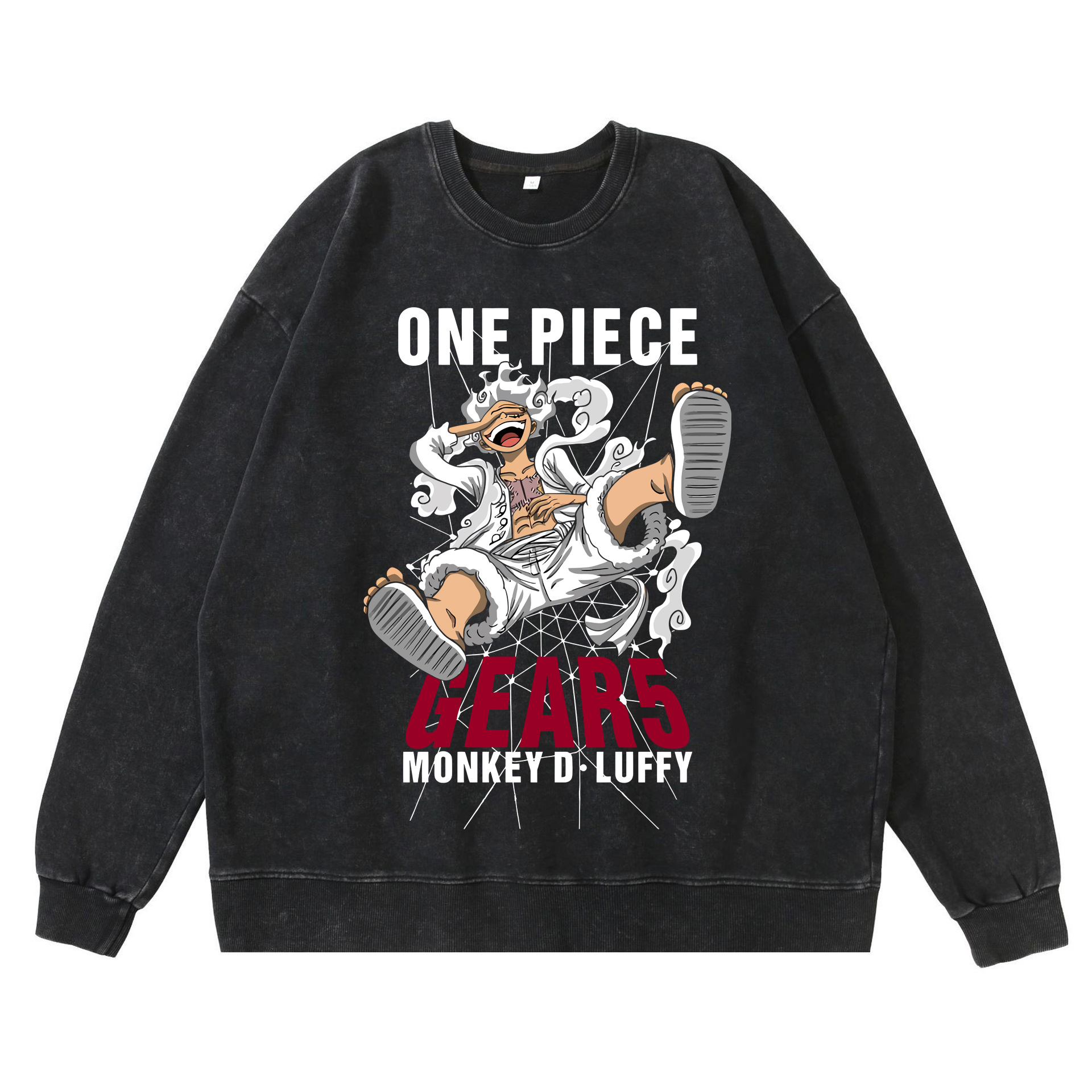 360g heavy washed retro sweatshirt street hip-hop anime American style pirate Luffy Zoro cotton autumn sweatshirt