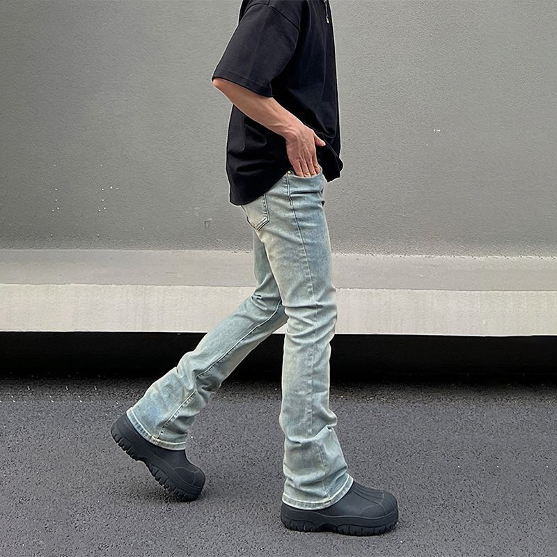 European and American street flared jeans for men, old American retro high street style, slim fit, niche design, straight pants - Image 5
