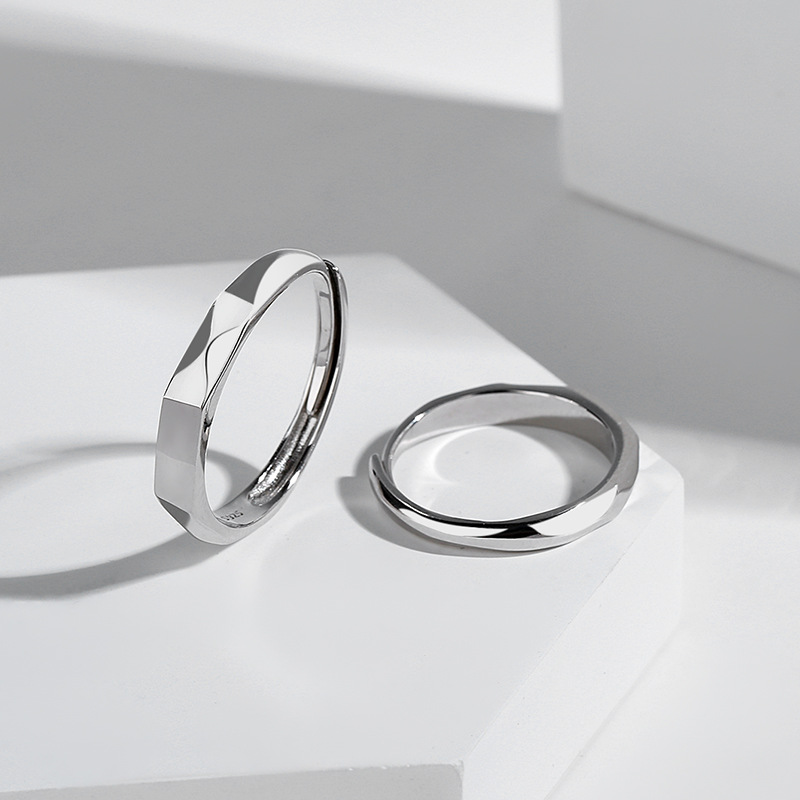 S925 Sterling Silver Projection Couple Rings, Colorfast, Unique Ins Style, Simple Design, "In the Name of Light" Couple Rings for Men and Women - Image 4