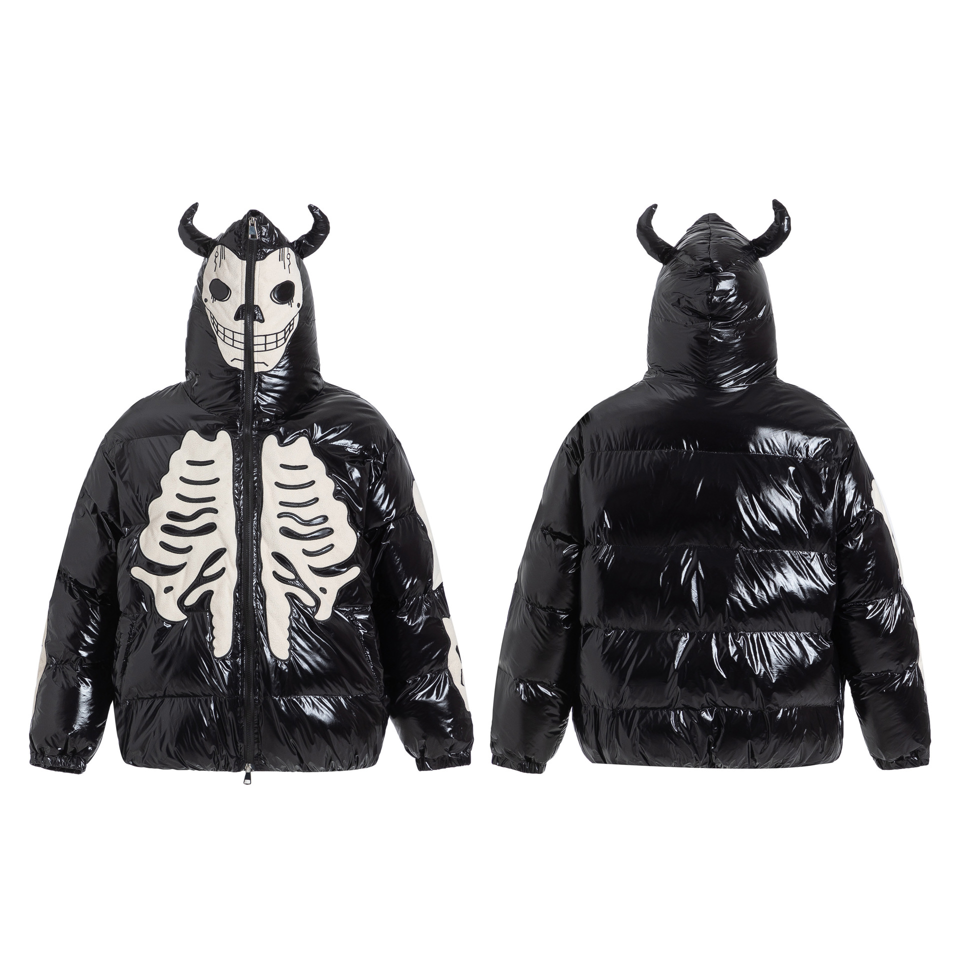 Zongchi Clothing Society trendy brand flocking embroidery skeleton hooded cotton coat men hip-hop loose couple puffer jacket - Image 5
