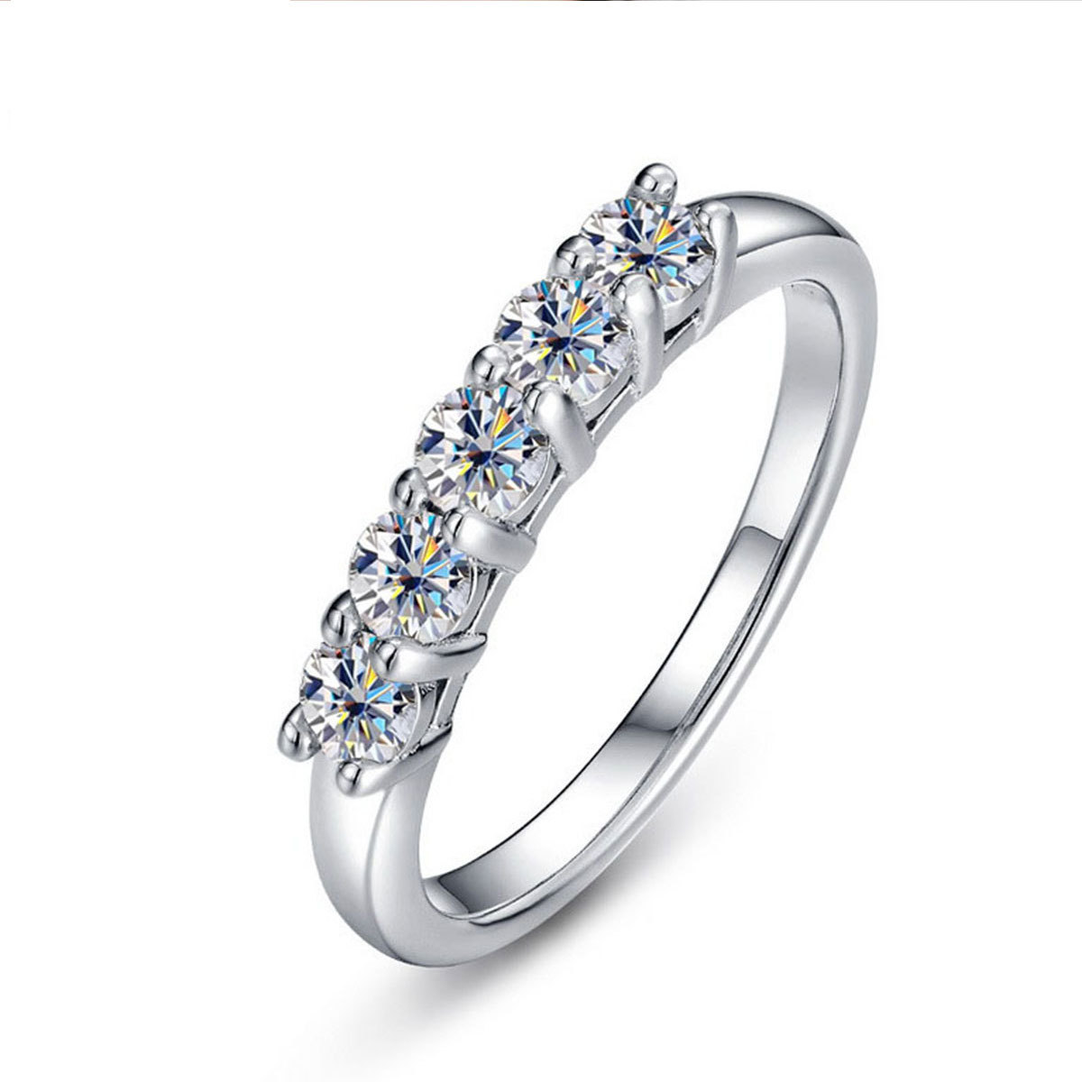 S925 Sterling Silver Five-Diamond Moissanite Pair Ring Classic Four-Prong Full Diamond Ring 18K Gold/White Gold Women's Ring Wholesale - Image 6