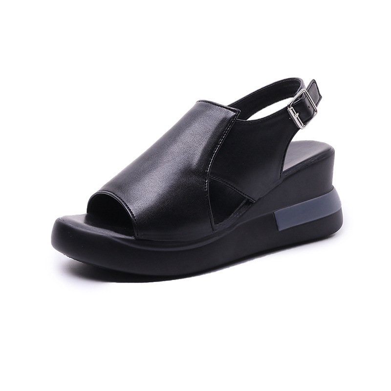 Thick-soled wedge sandals women's 2021 new summer high-heeled fish mouth women's shoes soft leather increased platform shoes - Image 3