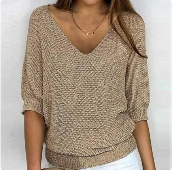 2026 New Russian AliExpress Wish Solid Color Crew Neck Knitted Top Women's Three-Quarter Sleeve Top Air Conditioning Shirt In Stock - Image 7
