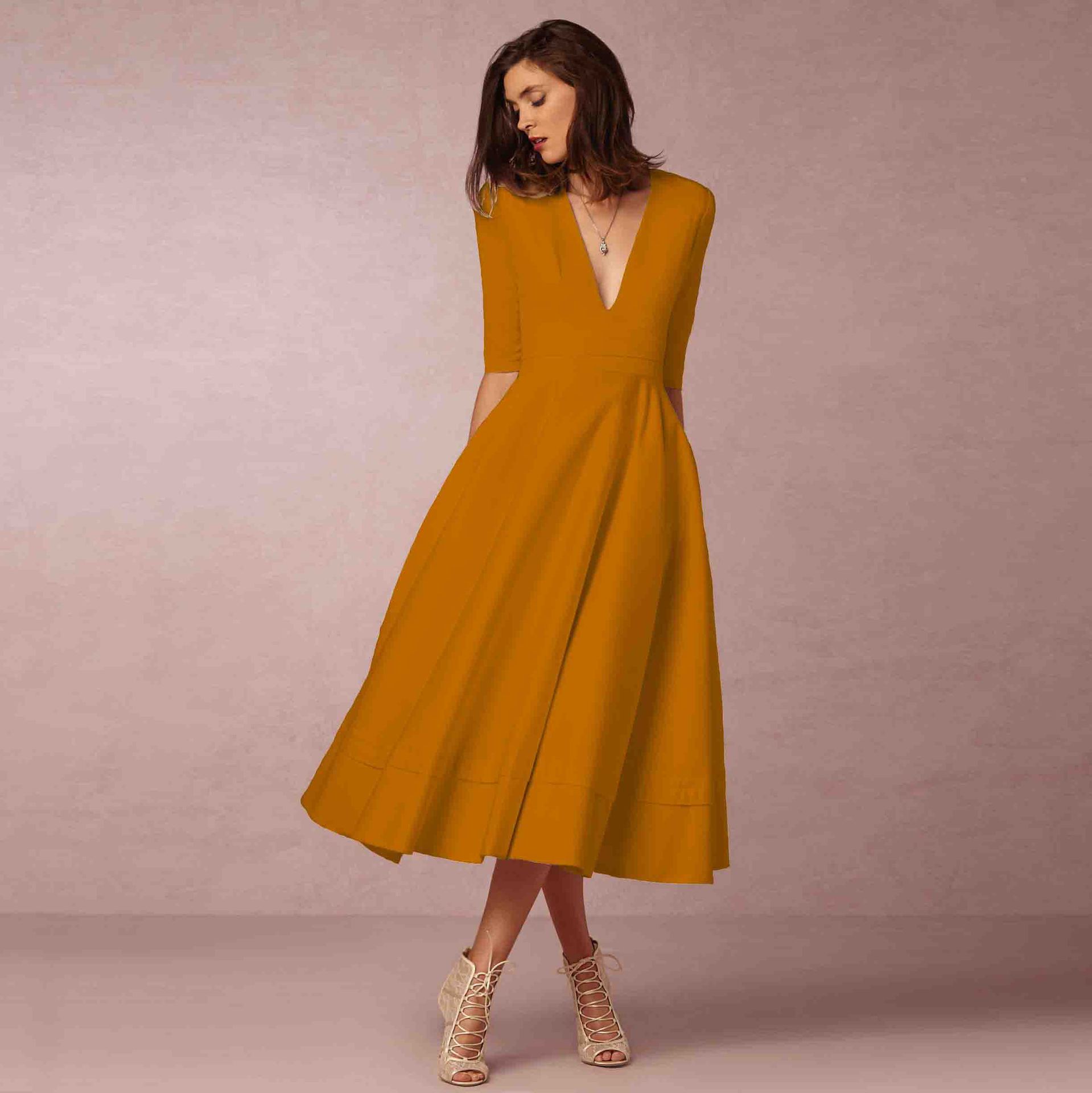 2023 new European and American foreign trade women's evening dress Amazon hot style sexy deep V mid-sleeve swing dress - Image 16