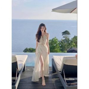 White Spaghetti-Strap Long Dress