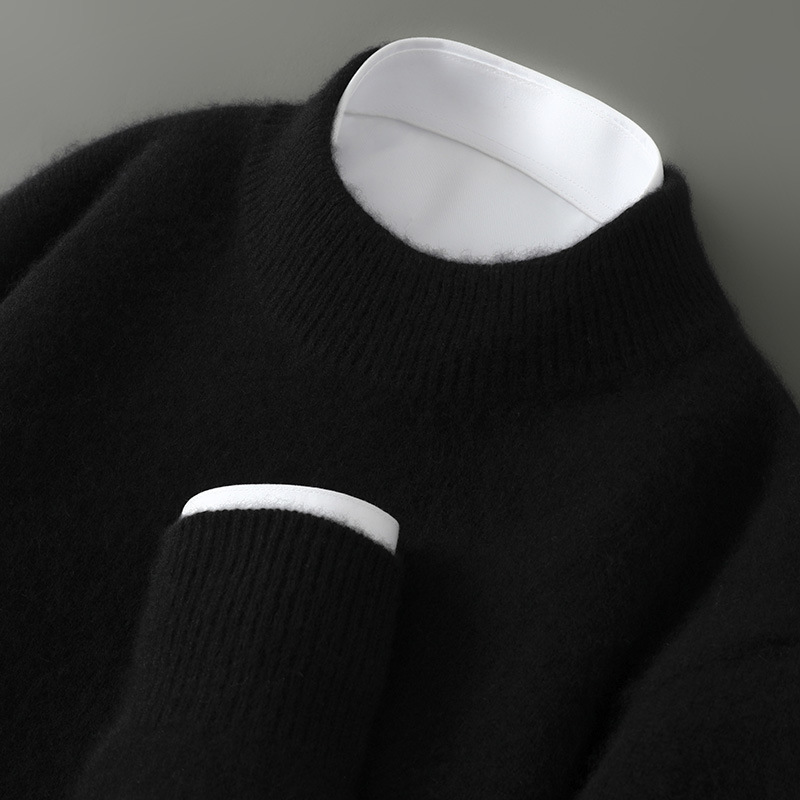 Men's high-neck, thick, loose-fitting pullover sweater/knitwear base layer. - Image 20