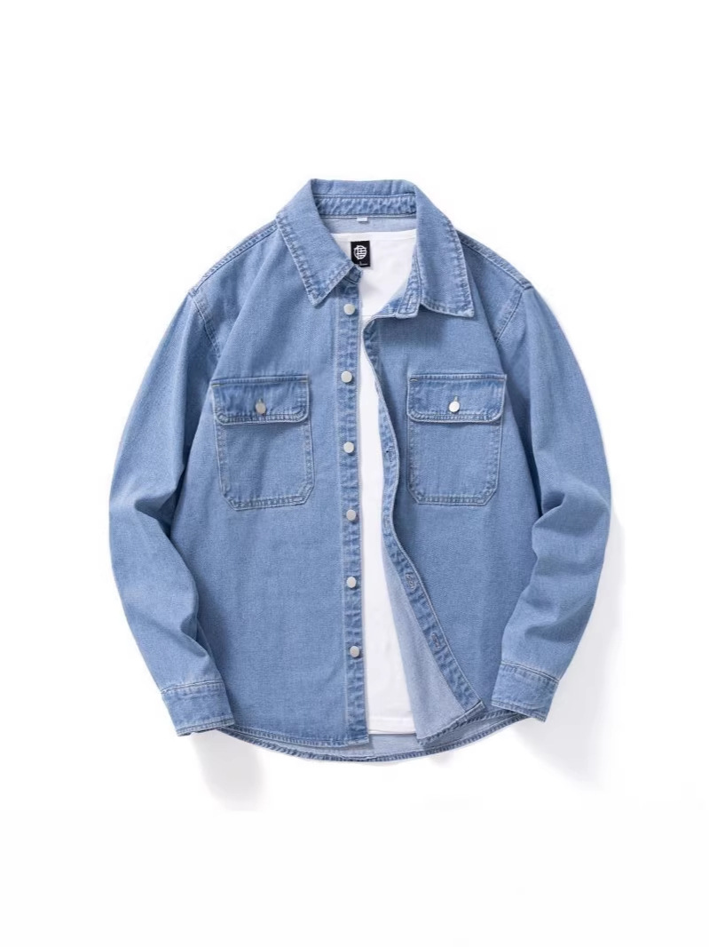 Men's Denim Shirt, Loose Fit, Casual Long-Sleeved Shirt, American Style, New Retro Washed Top/Jacket - Image 17
