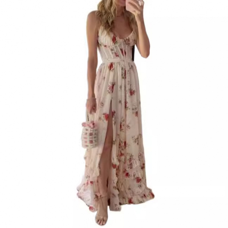 New European and American style strapless printed dress, beach vacation maxi dress - Image 6