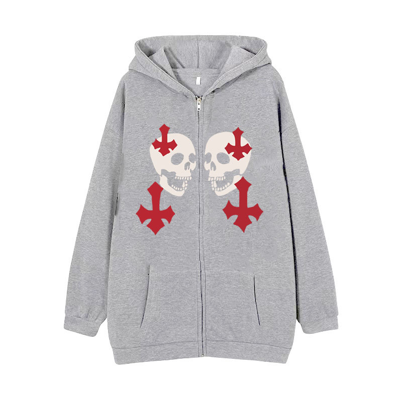 New arrival Skull Wings Hooded Zipper Sweatshirt Women Korean Style Plus Velvet Thickened Loose Sports Cardigan Sweatshirt Women - Image 11