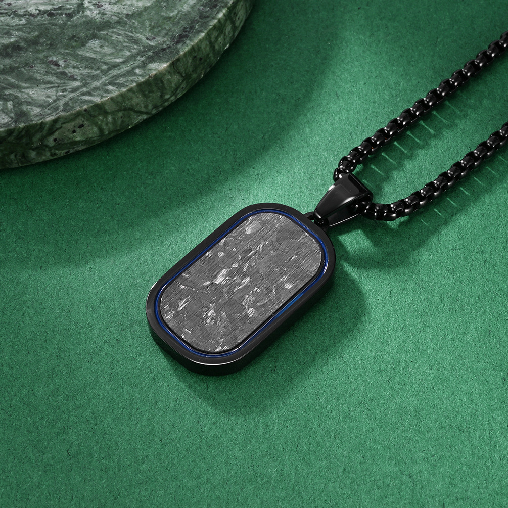 Cross-border original minimalist style European men's random pattern carbon fiber military tag pendant necklace with hip-hop fashion and high-end feel - Image 8