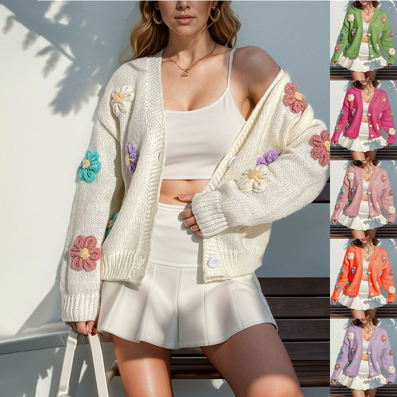 2024 Amazon Floral Pattern Button-Up Cardigan - Cute Loose Long-Sleeved Sweater