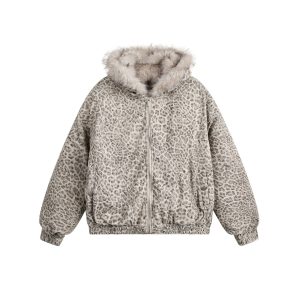 Leopard-Print Hooded Plush Coat