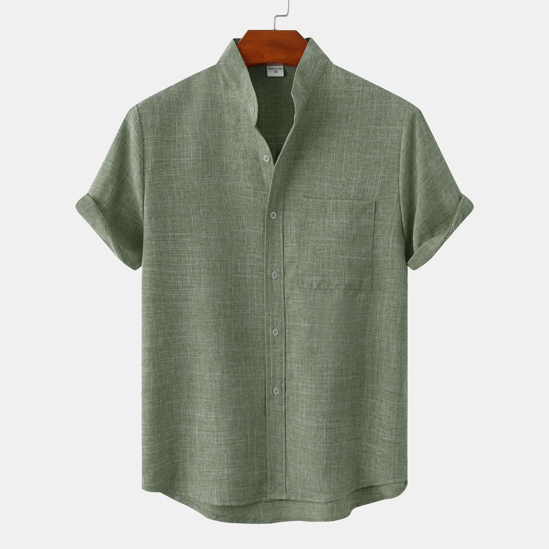 2024 Summer New Men's Wish Amazon AliExpress Hot Selling Source Short Sleeve Solid Color Cotton and Linen Men's Shirt - Image 4