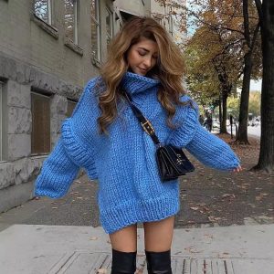 2023 New Cross-Border European and American Style Sweater, Amazon Knitwear, Pullover Women's Clothing, Loose Long-Sleeved Turtleneck Sweater