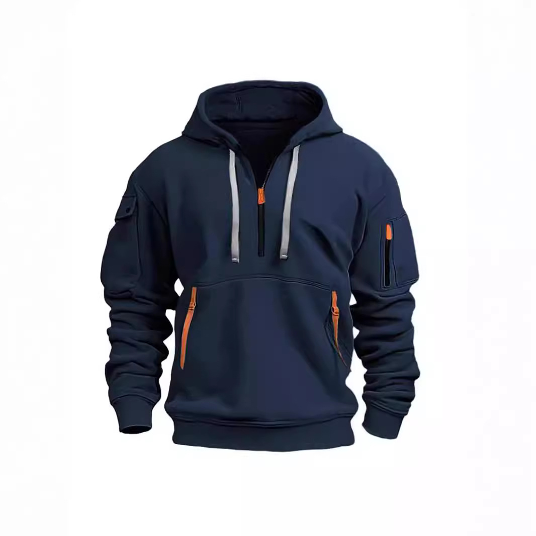 2024 new cross-border autumn and winter men's sweatshirt hooded zipper multi-pocket pullover men's sports casual jacket