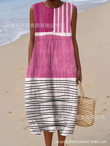 2025 European and American spring and summer new sleeveless casual printed temperament long skirt dress slim small fresh casual skirt - Image 34