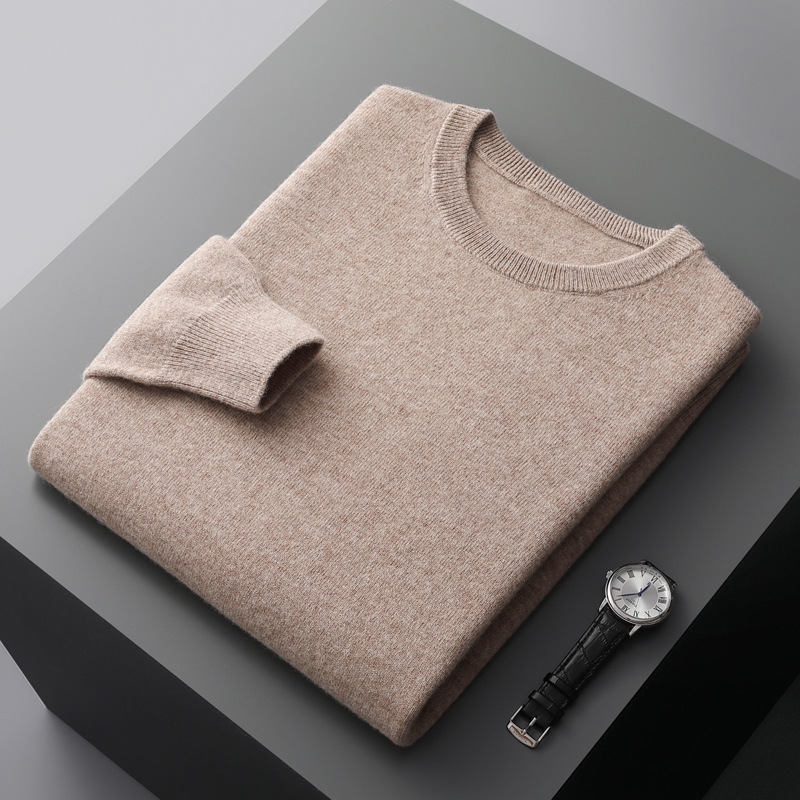 Autumn and winter new first-line ready-to-wear 100 full wool sweater men's round neck long-sleeved pullover sweater solid color knitted bottom - Image 12
