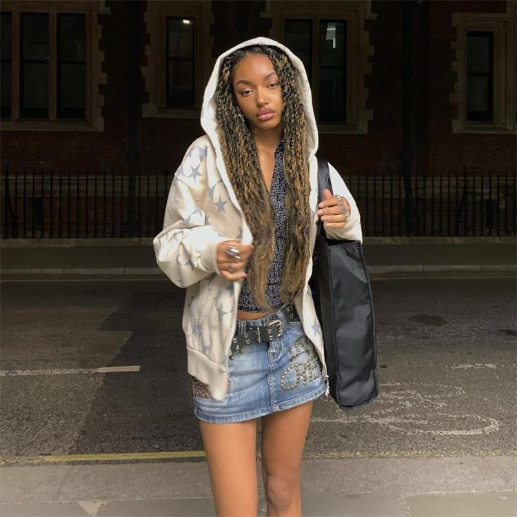 Amazon autumn and winter European and American couple models star print casual fashion cardigan hooded women's sweater jacket - Image 13