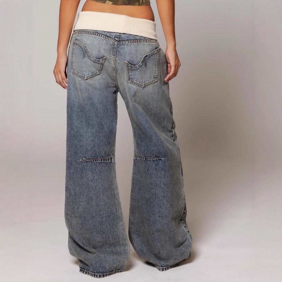 American retro street style washed distressed blue jeans, unisex straight leg loose fit, casual design. - Image 5