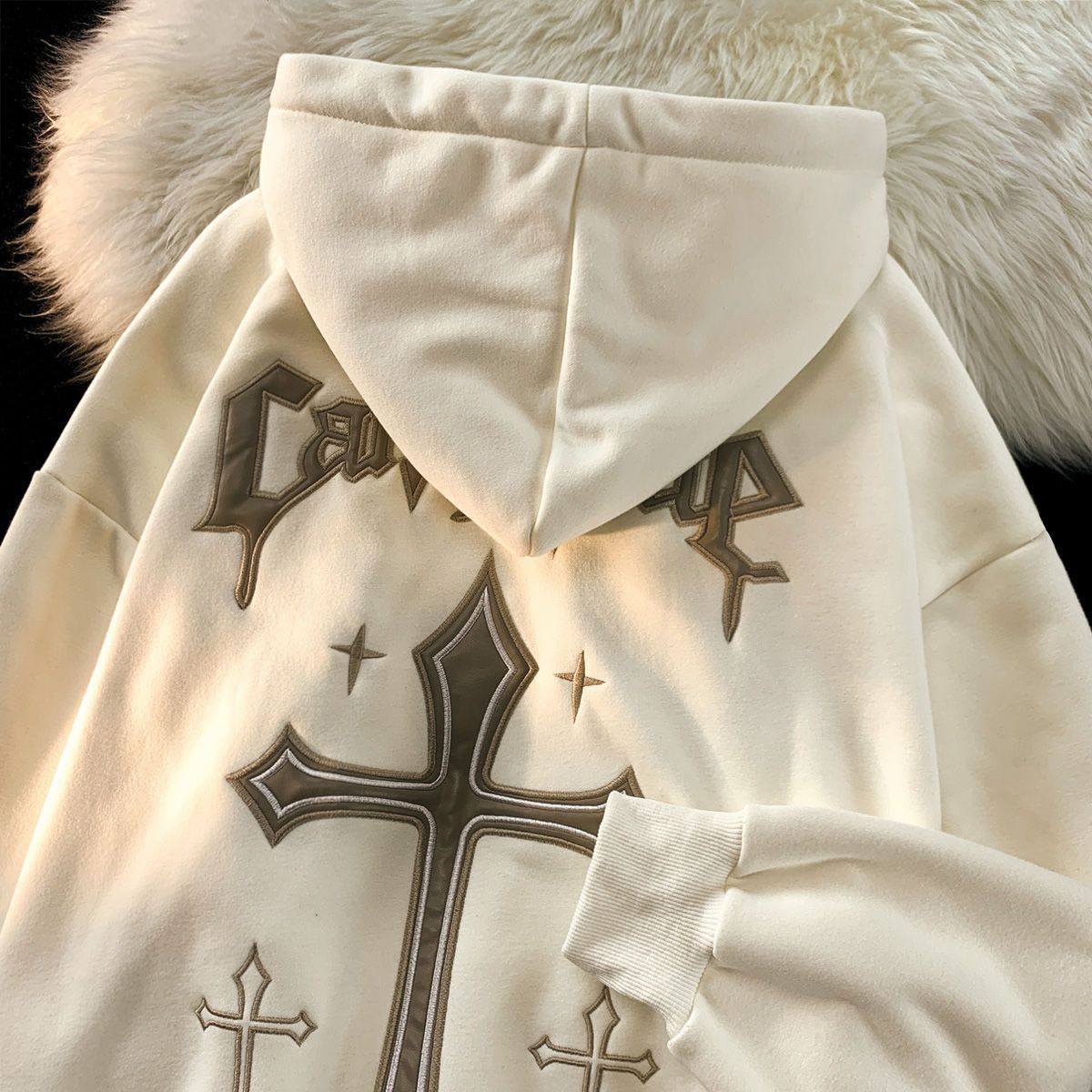 100% cotton hooded sweatshirt for women in autumn American trendy brand couple versatile plus velvet sweatshirt jacket for women in autumn