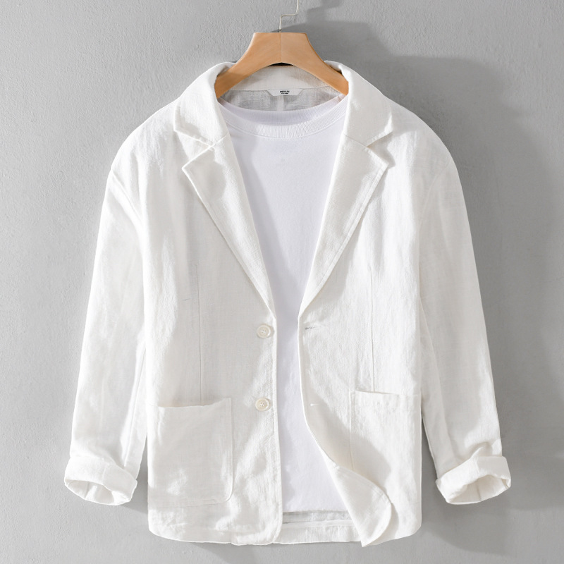 Spring and autumn men's striped short-sleeved casual suit linen loose youth handsome popular simple suit Y803 - Image 7