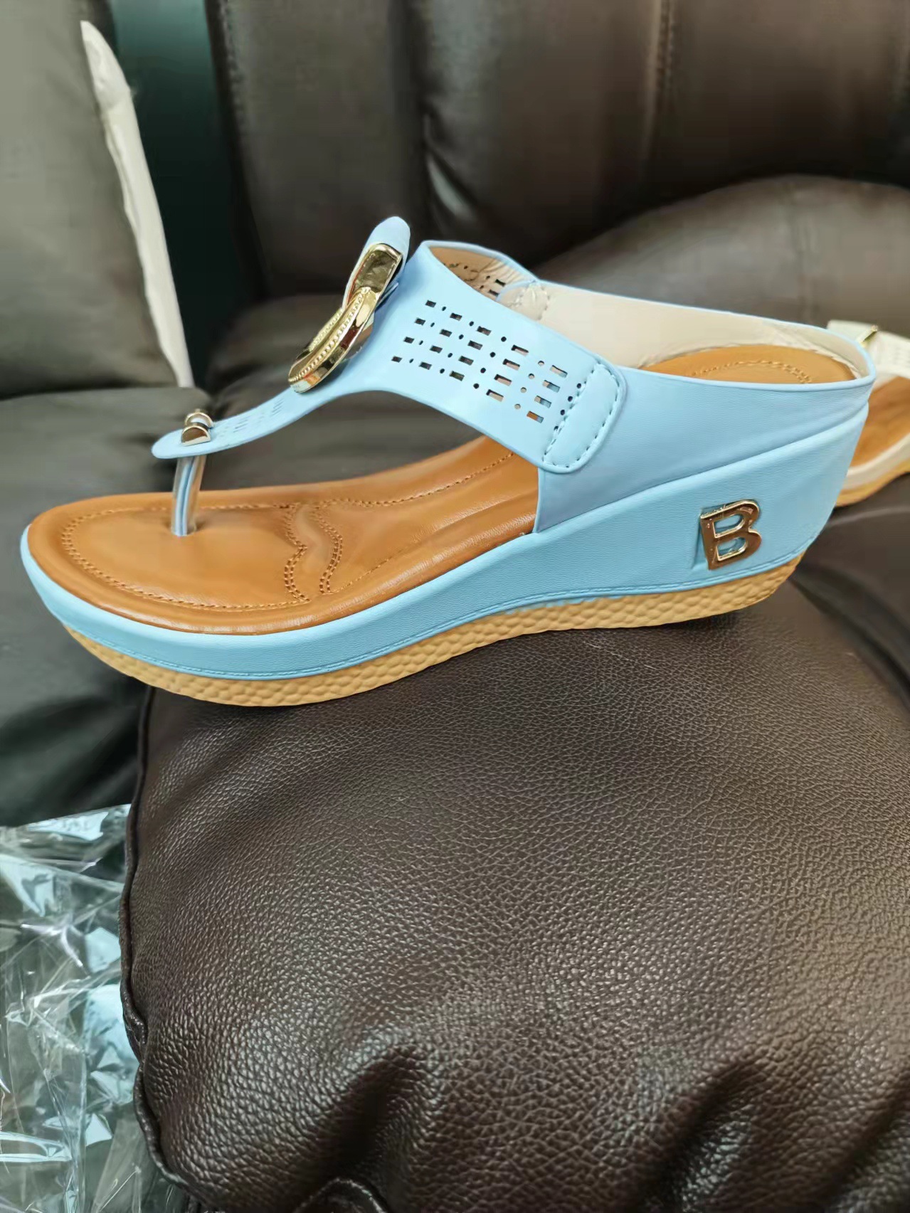 2023 foreign trade large size sandals Europe and the United States fashion flip flops wedge wedge thick bottom Europe and the United States fashion Roman sandals and slippers - Image 3