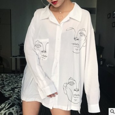 Amazon AliExpress printed cardigan long-sleeved shirt Harajuku style bf mid-length shirt - Image 2