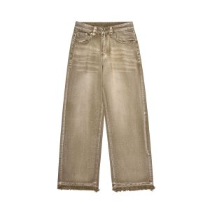 Jiayiku Men's Wear∣American high street retro jeans wasteland style heavy washed raw edge loose straight trousers