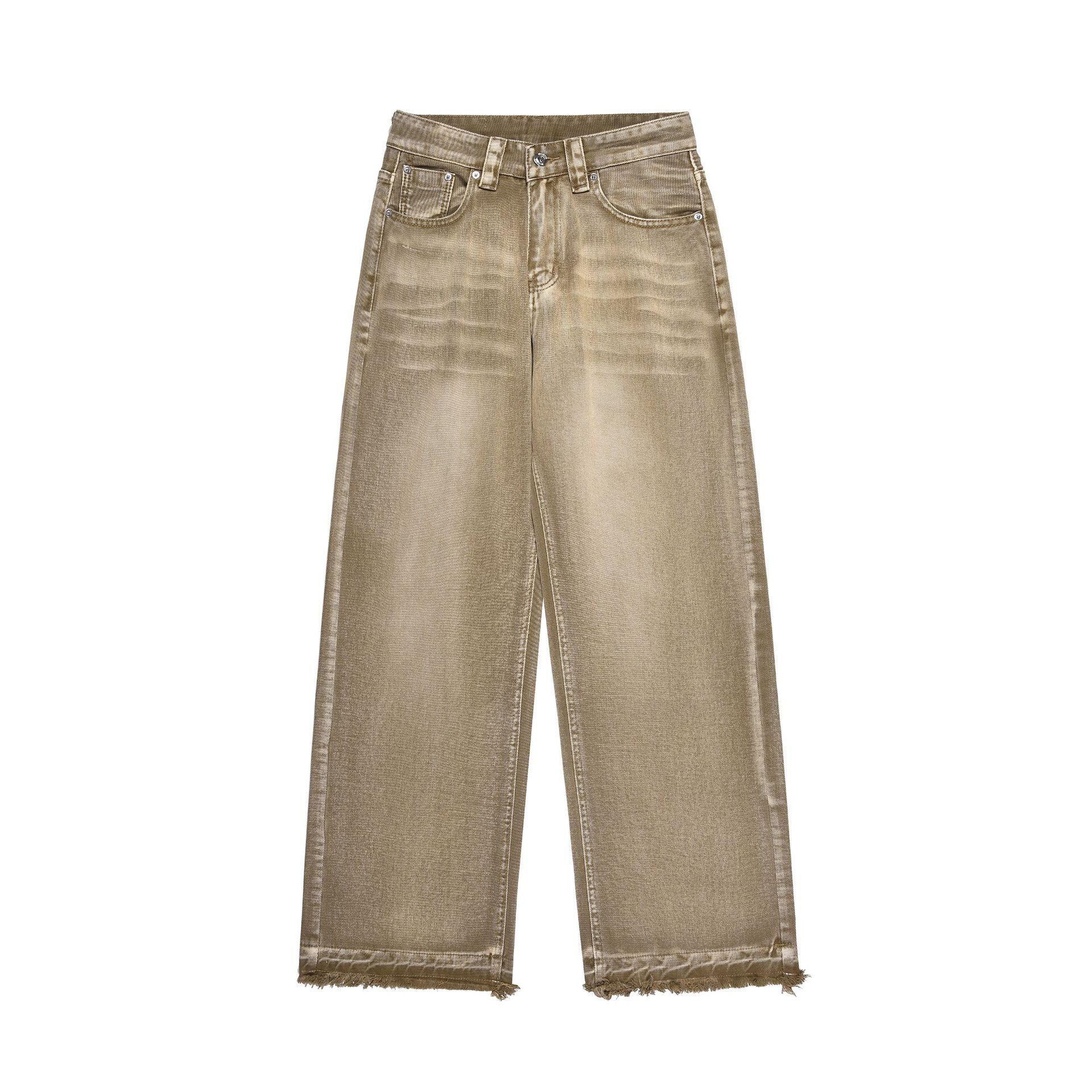Jiayiku Men's Wear∣American high street retro jeans wasteland style heavy washed raw edge loose straight trousers