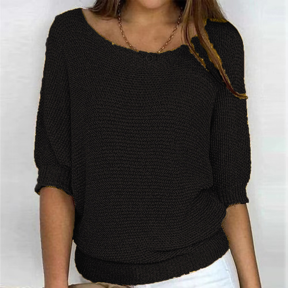 2026 New Russian AliExpress Wish Solid Color Crew Neck Knitted Top Women's Three-Quarter Sleeve Top Air Conditioning Shirt In Stock - Image 9