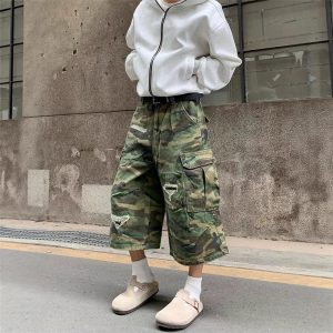 Cropped Camouflage Cargo Trousers