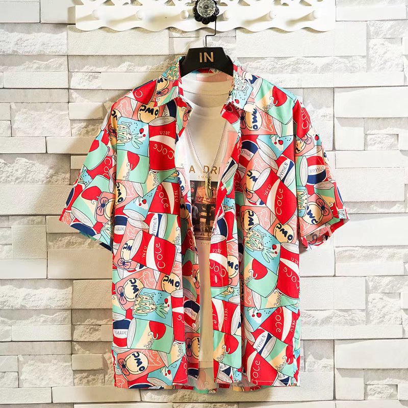 Summer short-sleeved shirts for men and women Hainan Sanya travel couples floral casual shirts summer Hong Kong style fashion - Image 6