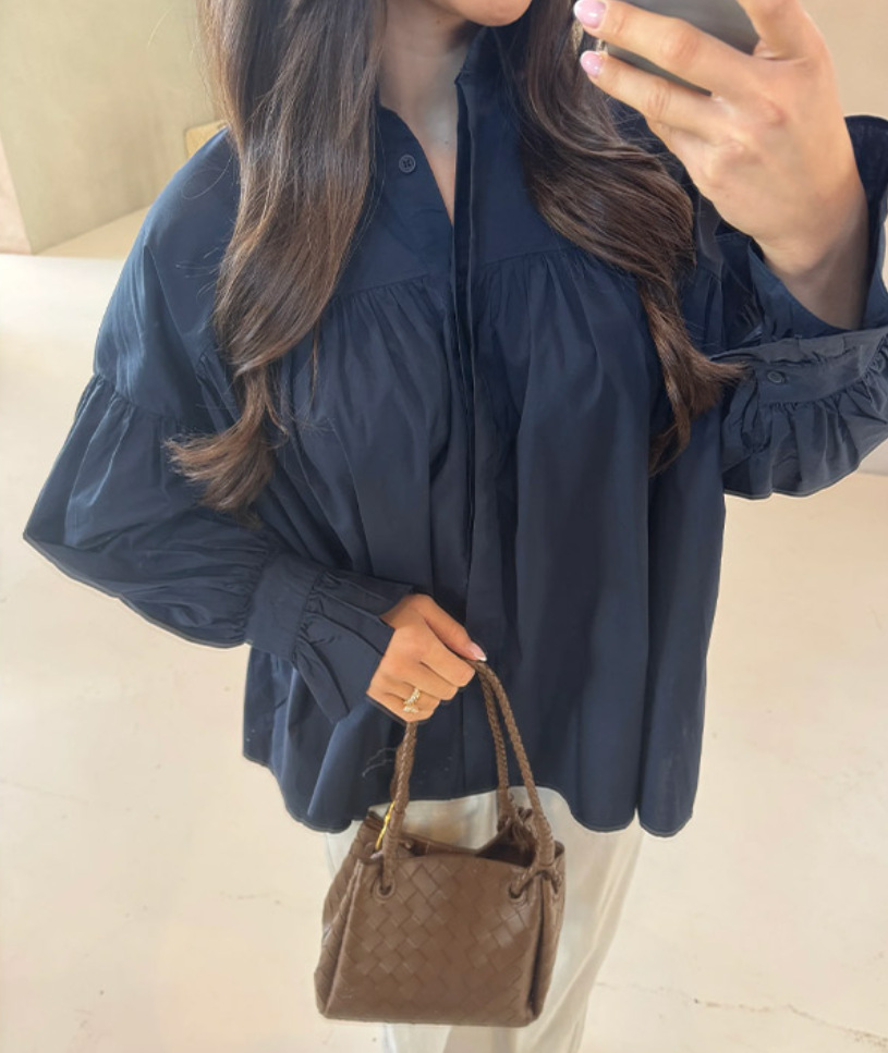 European and American style cross-border foreign trade women's clothing 2025 fashion poplin two-color drop shoulder lantern long sleeve loose single-breasted shirt - Image 4