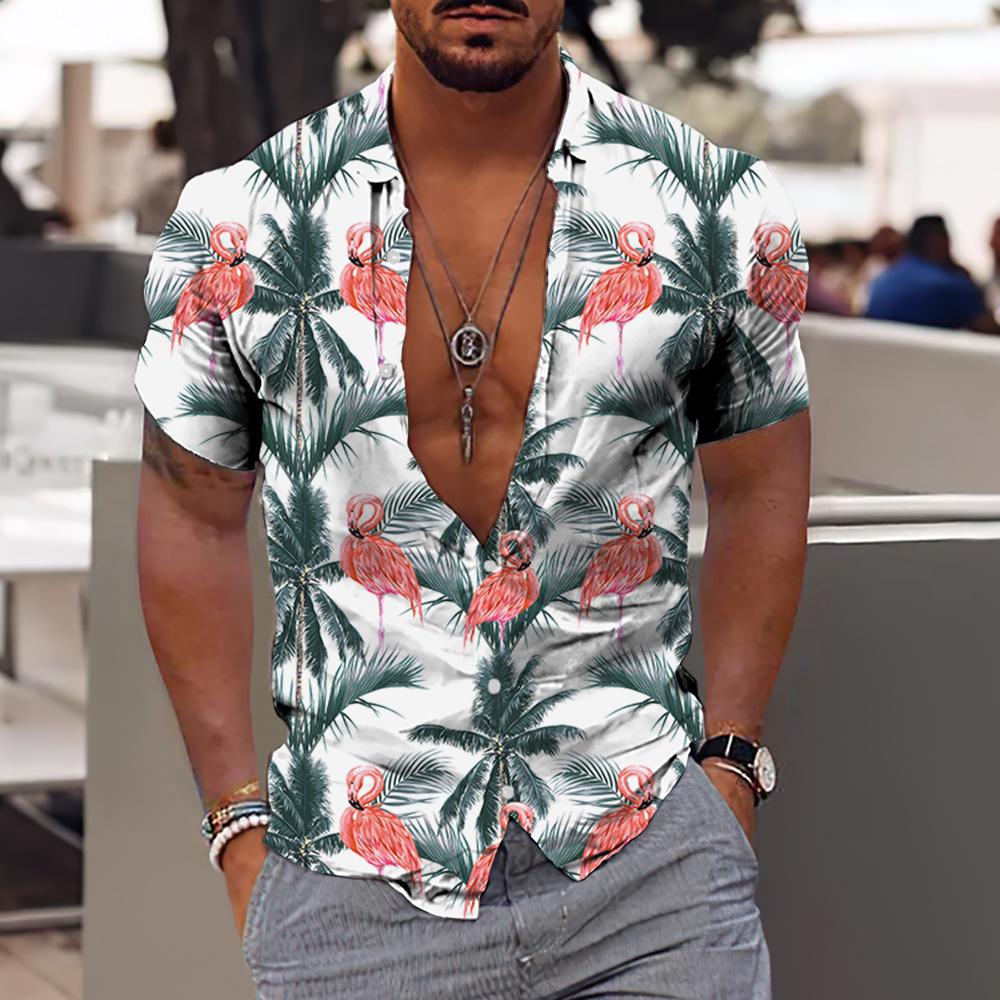Cross-border foreign trade 2023 men's Hawaiian short-sleeved shirt men's lapel shirt holiday casual T-shirt - Image 7