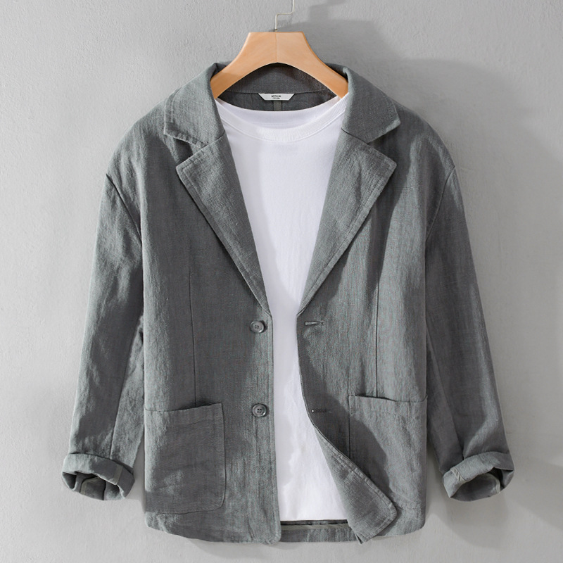 Spring and autumn men's striped short-sleeved casual suit linen loose youth handsome popular simple suit Y803 - Image 8