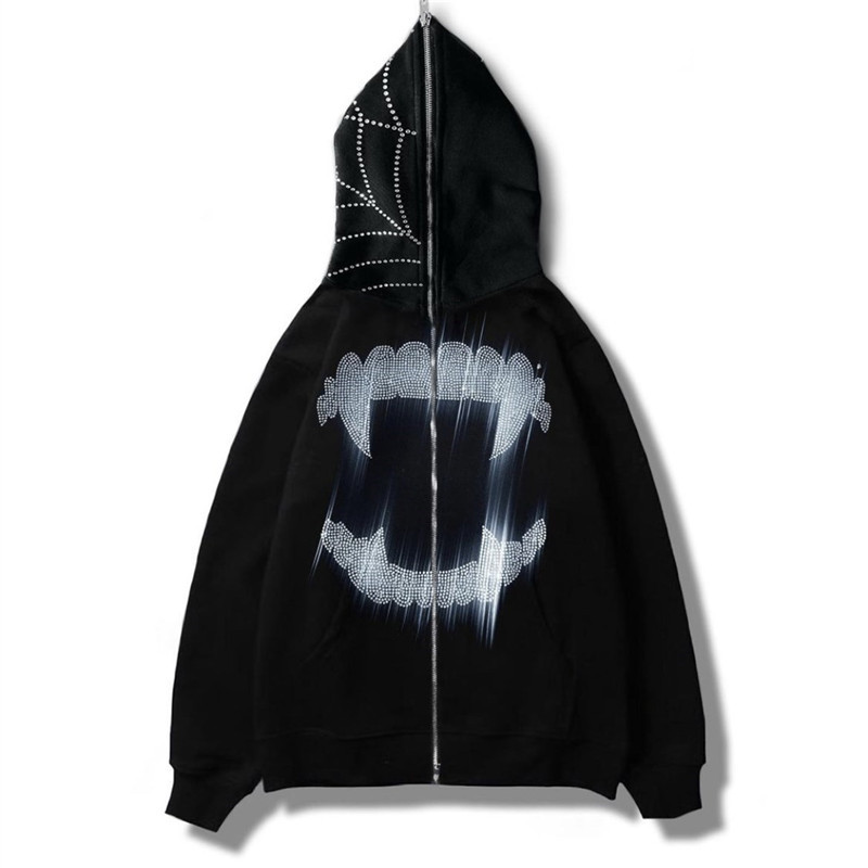 Trend ins autumn and winter new dark retro print plus velvet sweater male and female students loose hoodie jacket - Image 2