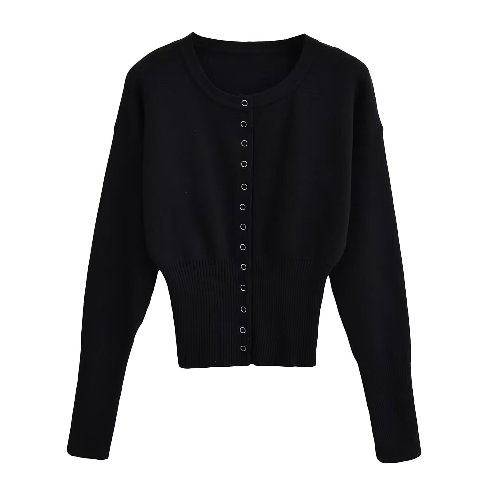 European and American high waist women's round neck single breasted knitted sweater female niche design short top with thin sweater trend - Image 6