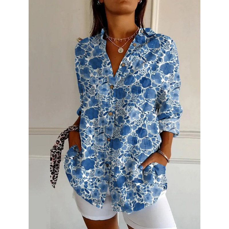 2025 New Women's Long-Sleeved Shirt, Summer European and American Trendy Long-Sleeved Shirt, Floral Print 3D Shirt - Image 8
