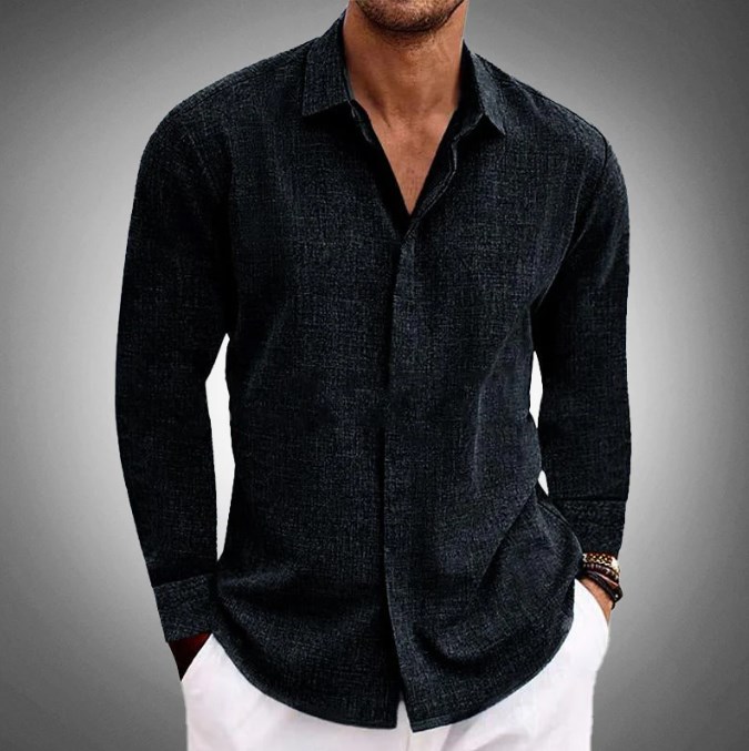 Men's linen long-sleeved T-shirt loose sweatshirt solid color long-sleeved cotton and linen shirt men's large size men's shirt - Image 13